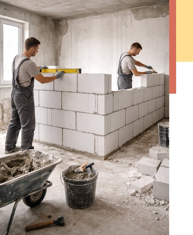 Кладка перегородок из ПГП в Владивостоке от 2542 руб./м2 — монтаж и возведение под ключ | ОТДЕЛОЧНИК-Влд