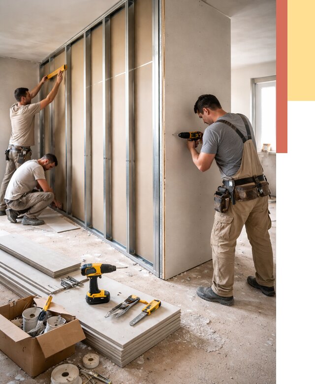 Монтаж однослойной перегородки из гипсокартона в Владивостоке от 661 руб. | ОТДЕЛОЧНИК-Влд