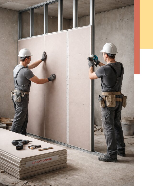 Перегородка из огнестойкого гипсокартона в Владивостоке от 1881 руб. под ключ | ОТДЕЛОЧНИК-Влд
