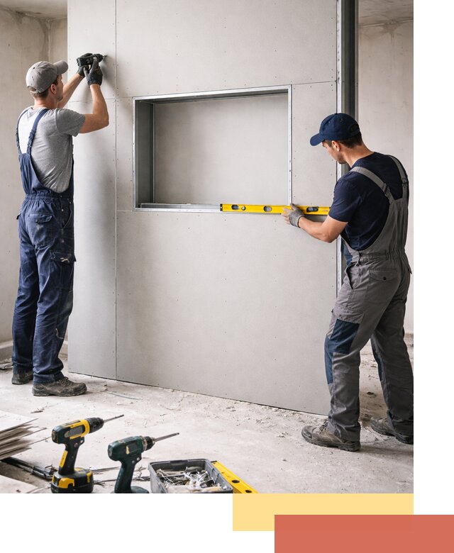 Перегородка из гипсокартона с нишей под декор в Владивостоке