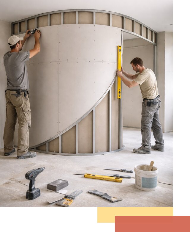 Радиусная перегородка из гипсокартона в Владивостоке под ключ