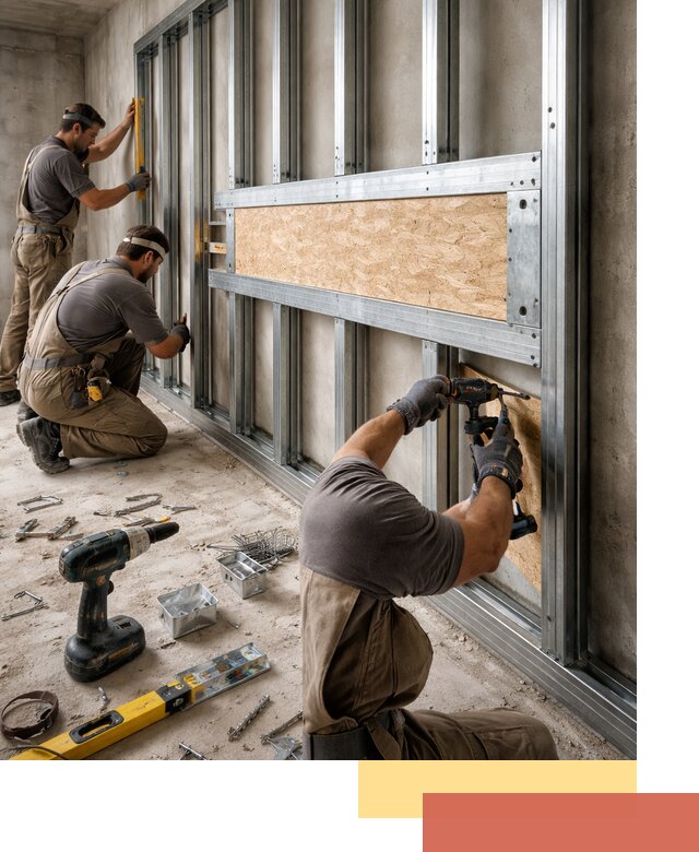 Усиленная перегородка для крепления тяжёлых конструкций в Владивостоке