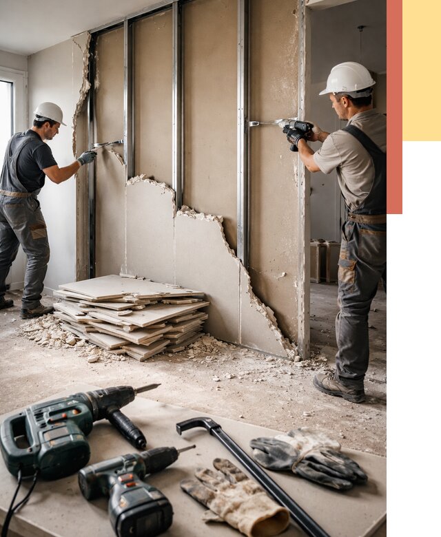 Демонтаж перегородки из гипсокартона в Владивостоке от 1220 руб. быстро и недорого | ОТДЕЛОЧНИК-Влд