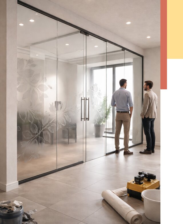 Стеклянные перегородки с рисунком в Владивостоке от 12708 руб. монтаж и нанесение | ОТДЕЛОЧНИК-Влд