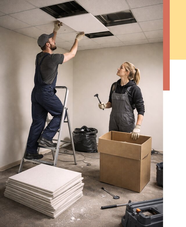 Демонтаж потолочной плитки в Владивостоке от 4575 руб. быстро и недорого | ОТДЕЛОЧНИК-Влд