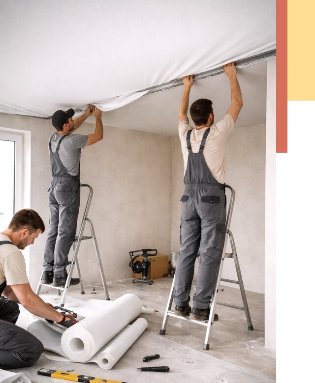 Монтаж тканевого натяжного потолка в Владивостоке от 3558 руб. под ключ | ОТДЕЛОЧНИК-Влд