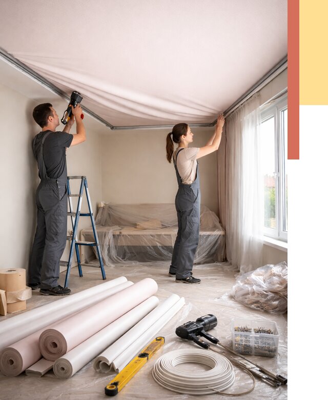 Монтаж цветного натяжного потолка в Владивостоке от 4270 руб/м² — быстро и недорого | ОТДЕЛОЧНИК-Влд