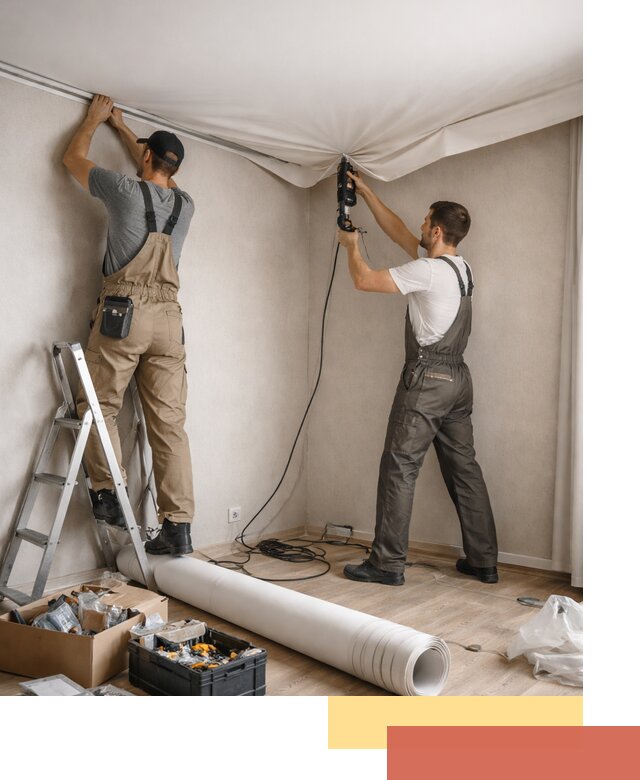 Монтаж цветного натяжного потолка в Владивостоке за один день