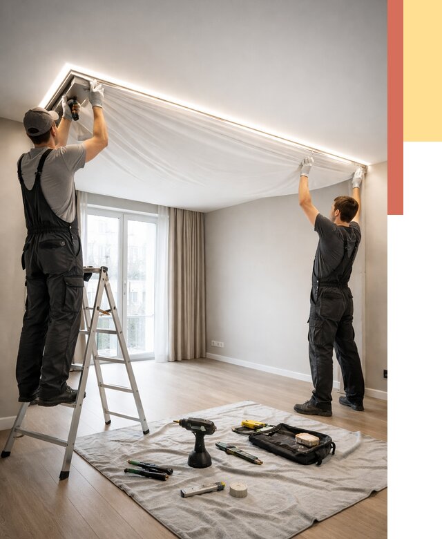 Монтаж парящего натяжного потолка в Владивостоке от 4575 руб. быстро и недорого | ОТДЕЛОЧНИК-Влд