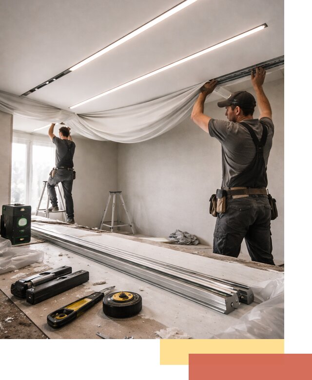 Монтаж натяжных потолков со световыми линиями в Владивостоке