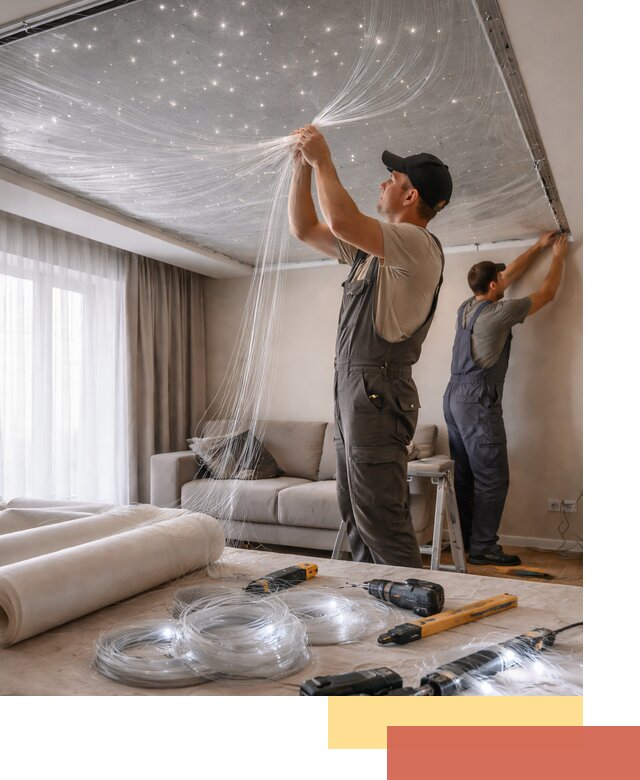 Монтаж натяжного потолка «Звездное небо» в Владивостоке