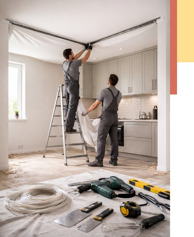 Установка натяжного потолка на кухне в Владивостоке от 2440 руб. | ОТДЕЛОЧНИК-Влд