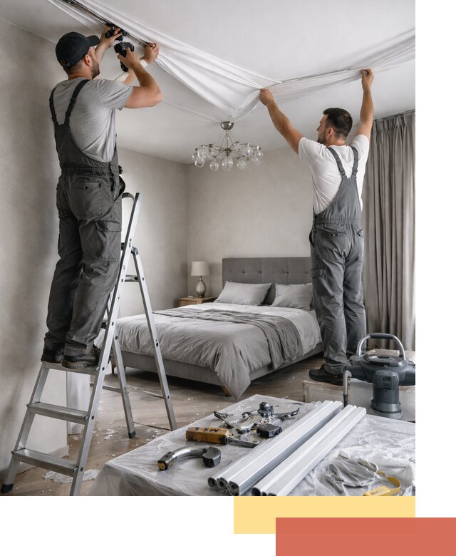 Монтаж натяжного потолка в спальне в Владивостоке