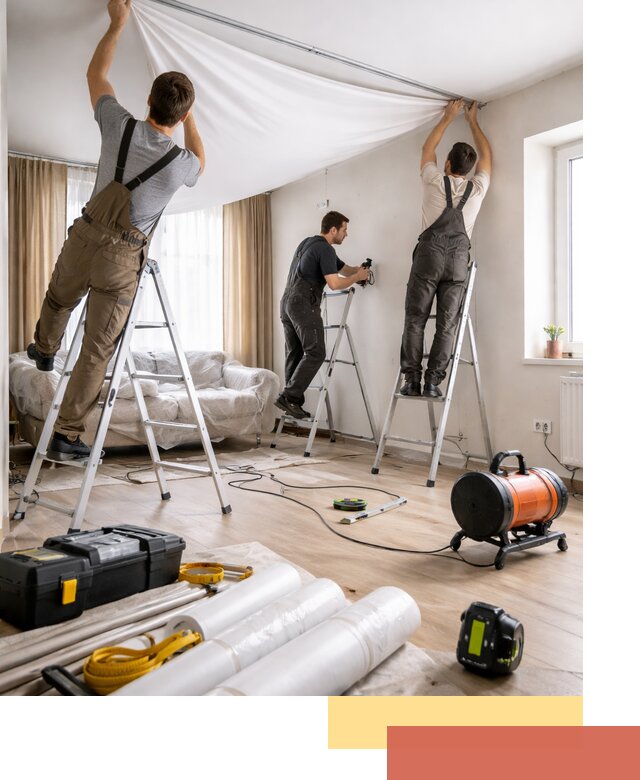 Монтаж натяжного потолка в гостиной в Владивостоке