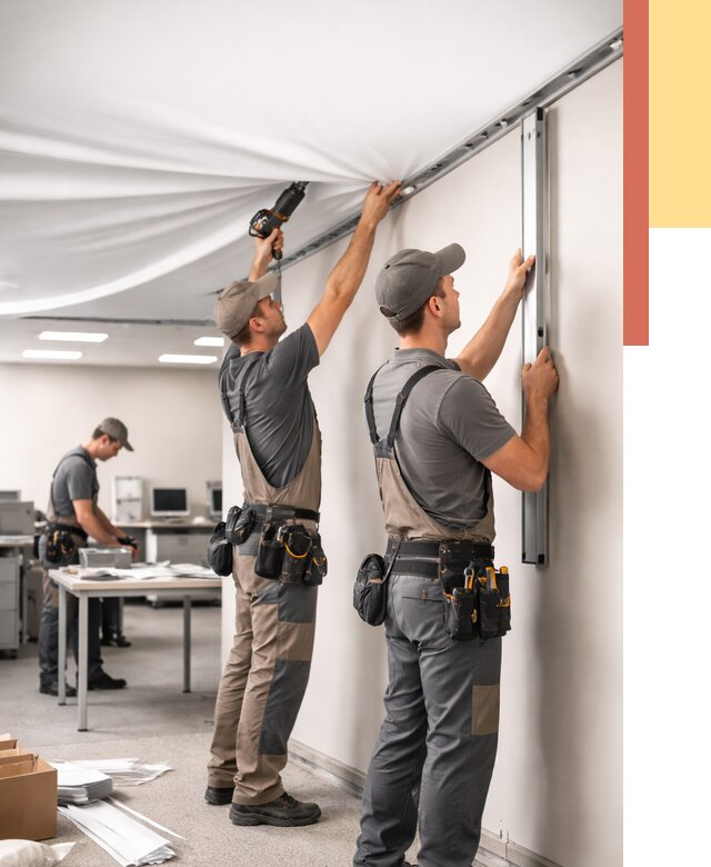 Монтаж натяжного потолка в офисе в Владивостоке от 457 руб/м² — быстро и недорого | ОТДЕЛОЧНИК-Влд