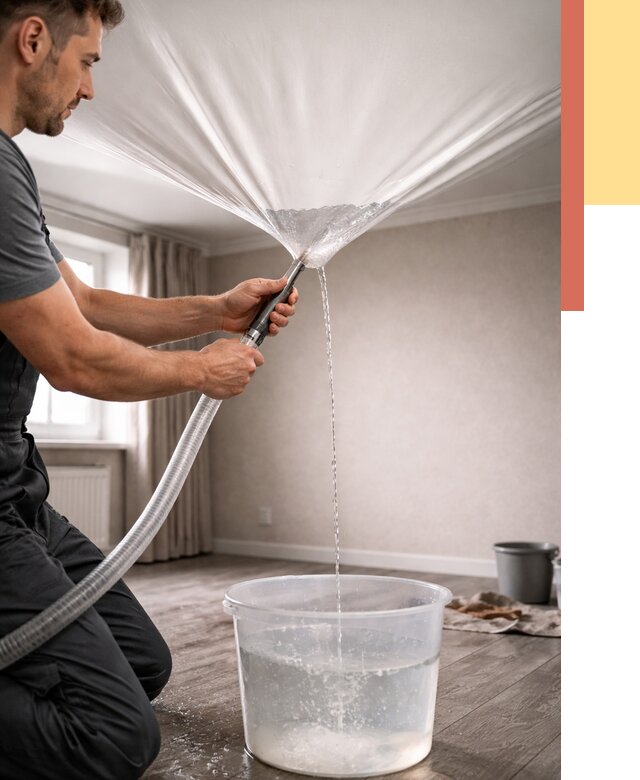 Слив воды с натяжного потолка в Владивостоке от 2542 руб. быстро и недорого | ОТДЕЛОЧНИК-Влд